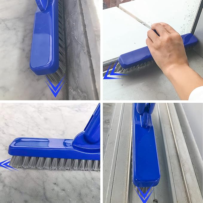 ITTAR Grout & Scrub Brush Combo, Floor Scrubber with Long Handle, Multi-Purpose Stiff Bristles Cleaning Brush Set for Tile, Grout, Deck, Kitchen, Shower Floor (2 Pcs)