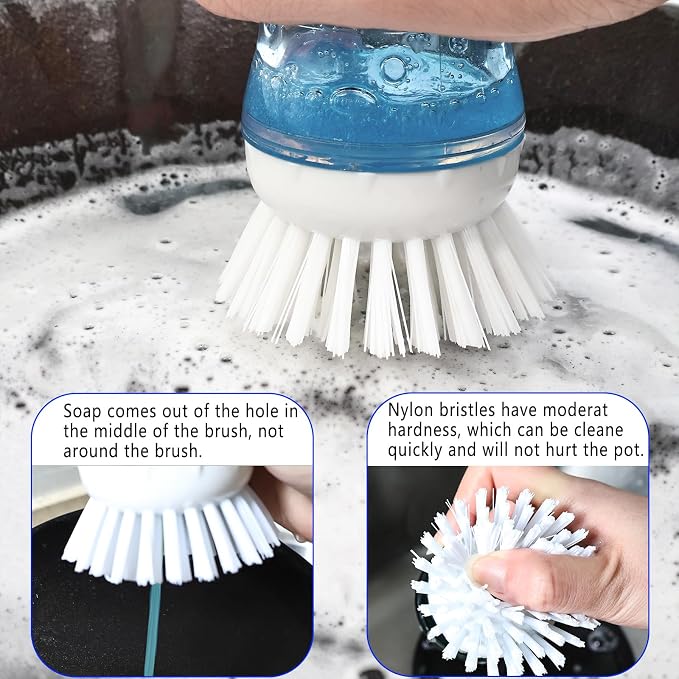 Scrub Brush 4 Pack for OXO Soap Dispenser & Dish Brush | Refill B compatible, stiff nylon bristles, white round 2.75" heads, kitchen sink brush, dish wand refill, safe for non-stick