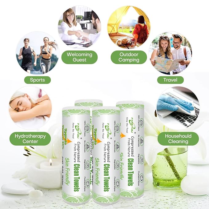 Compressed Towel Tablets 200 Count, Thicken Disposable Face Towel with 2 Carry Cases, Biodegradable & Compact, Cotton Clean Face Towels for Outdoor Camping Hiking Travel Gym BBQ Home