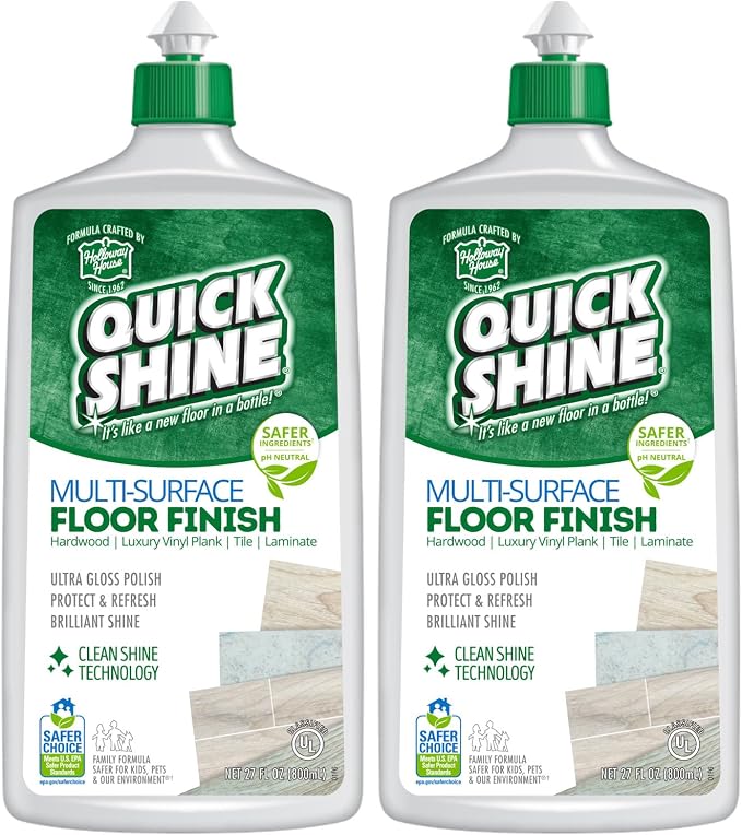 Quick Shine Multi-Surface Floor Finish 27 oz-2 Pk, Deep Rich Shine | Polish Restores, Protects & Refreshes Floors, Streak & Haze Free, Non-slip, pH Neutral, No PFAS, EPA Safer Choice