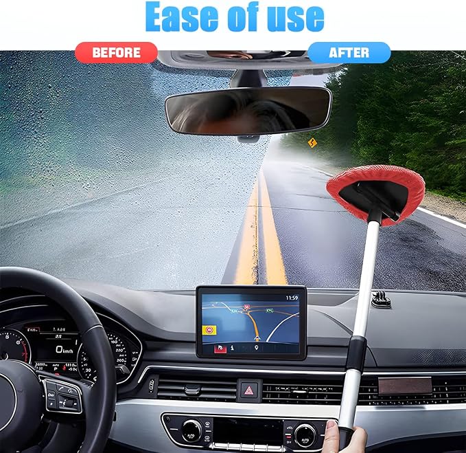 Extendable Car Windshield Cleaning Tool with Microfiber Pads, Red | reusable glass-wiper design, interior and exterior window use, fits most cars, SUVs, and trucks, automotive cleaning tools