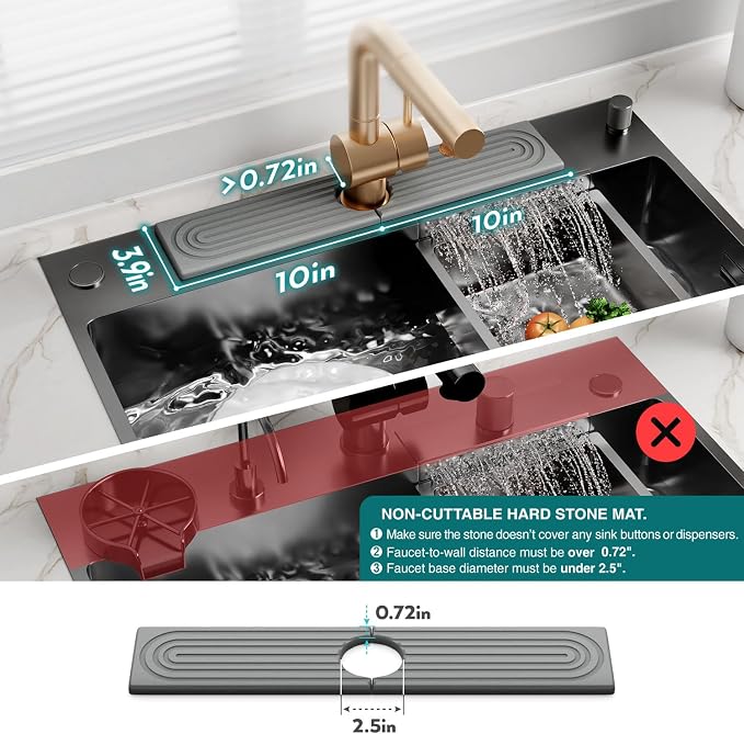 eormoe Diatomite Stone Sink Candy - Instant Dry Stone Sink Tray around Faucet, Prevents Moisture Buildup - Faucet Splash Guard for Bathroom Counter (Dark Grey, 20" x 3.9")