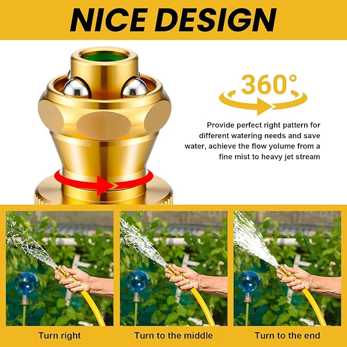 Hotop 9 Pack Big Shot Nozzle Power Brass Hose Nozzle Adjustable Twist Sprayer for Garden (3/4 Inch)