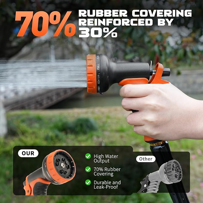 Garden Hose Nozzle with 10 Spray Patterns – High Pressure Water Sprayer for Car Washing, Pet Bathing & Lawn Care with Lock Feature & Comfort Grip – Fits All 3/4" Standard Hoses Thread