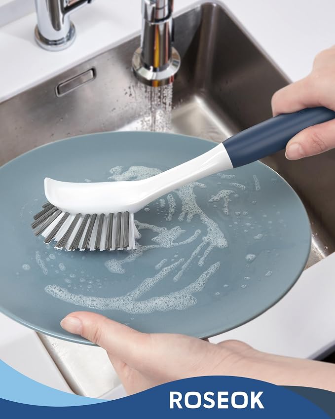 ROSEOK Dish Brush, Dish Scrubber, Nylon Bristles with Built-in Scraper | For Cleaning Dishes, Pots, Non-Stick Pans and Sinks, Navy Blue, 2 Pack