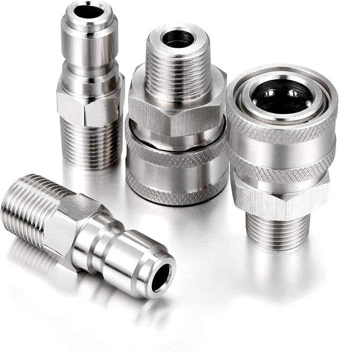 4 Sets NPT 1/4 Inch Pressure Washer Coupler Quick Connect Plug Male Female 1/4 Quick Connect Fittings Pressure Washer Adapters Accessories(External Thread)