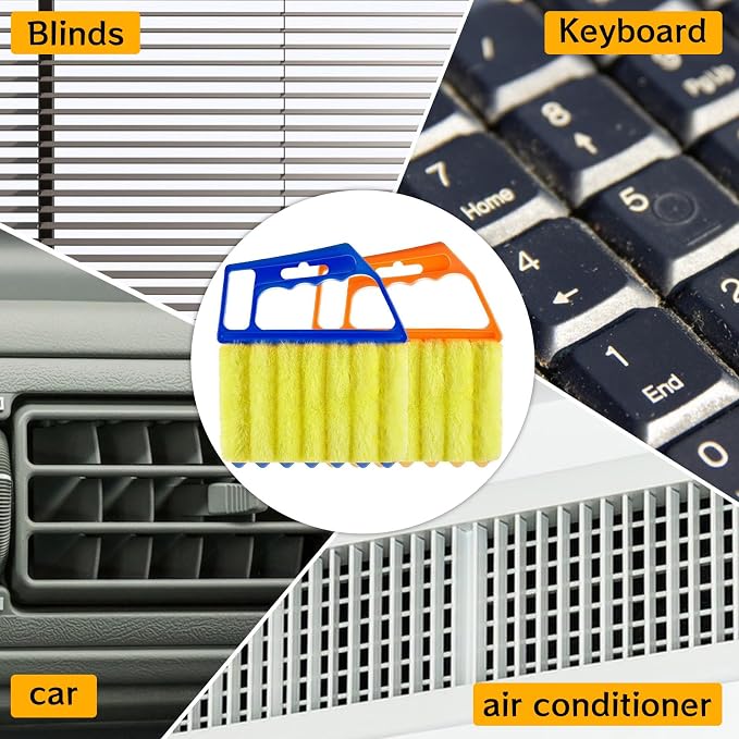 4Pcs Window Venetian Blind Cleaner Duster Tool,Venetian Washable Mini Handheld Brush,7 Fingers Dusting Cleaner and Air Vent Cleaner for Wood Blinds,Air Conditioner Vents,Fans Vents