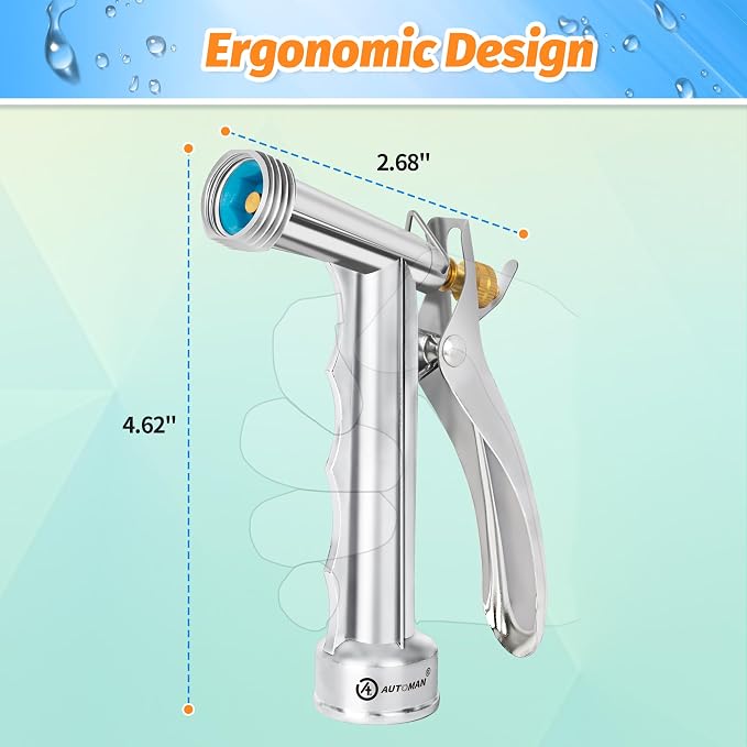 AUTOMAN Full Size Garden Hose Nozzle, 2 Pack High Pressure Pistol Grip Water Nozzle Sprayer with Threaded Front, Adjustable Spray Water Flow for Washing Car, Cleaning Ground, Watering Plants