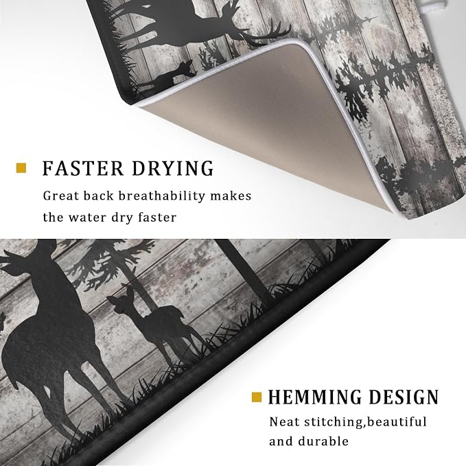 Forest Deer Dish Drying Mat Wildlife Animal Decorative Microfiber Dishes Pad 18x24 Inch Absorbent Reversible Kitchen Counter Drainer Mats