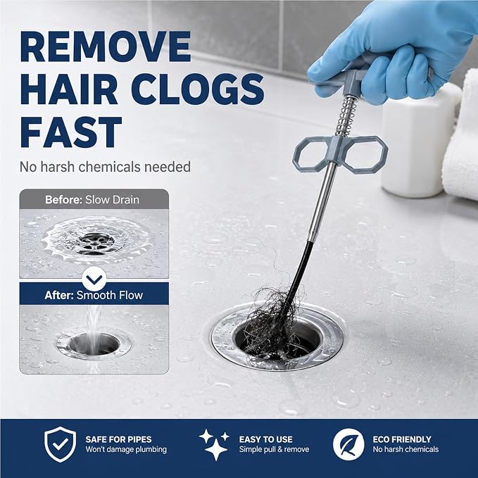76 Inch Drain Snake Upgraded Ergonomic Grip – Toilet Snake Flexible Grabber Claw for Clog Remover & Pick Up Small Items