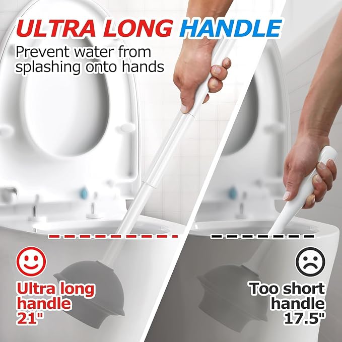 FORASTO 2Pack 2 in 1 Toilet Brush and Plunger Set, Toilet Bowl Brush Plunger Set,Extended Handle Plunger,Bathroom Cleaning Tools,Toilet Brush Plunger Combo,Cleaning Brush（Pearl White，21inch） | 21" Extended, Apartment Must Haves, Accessories Decor, Esse...
