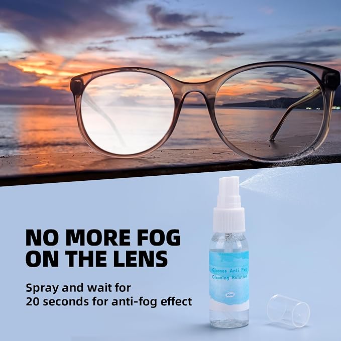 Glasses Cleaner Eyeglass Cleaning Kit with Anti Fog Spray, Microfiber Cloth | Streak-Free Cleaning Pads，Lens Wipes for Sunglasses Camera Lenses, Includes Screwdriver, Nose Pads, Ear Grips, Storage Case