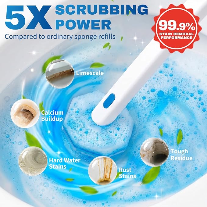 Vacplus 30 Count Toilet Wand Refills - Disposable Cleaner Refills for Deep Cleaning, Compatible with Clorox Toilet Wand, Fragrance Free for Bowl, Sink, Bathtub, White & Blue