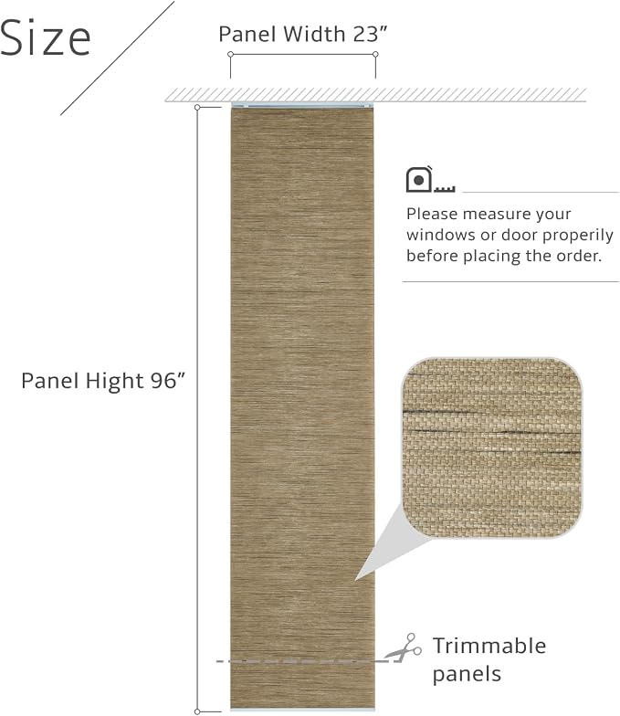 Replacement Fabric Panels for Sliding Glass Door (4-Pack, 23"x96"), Fabric Only, Natural Woven Blind Slats, Trimmable, Sheer, Track & Bottom Rail Not Included,Cappuccino Brown