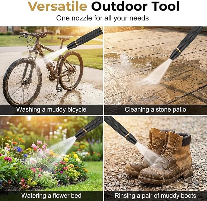 2026 New Heavy Duty High Pressure Hose Nozzle, 8X Booster Car Wash Water Gun with Adjustable Spray (Jet/Mist/Shower), Copper Alloy, Tool-Free Setup – for Garden, Lawn, Plant Watering，1PCS