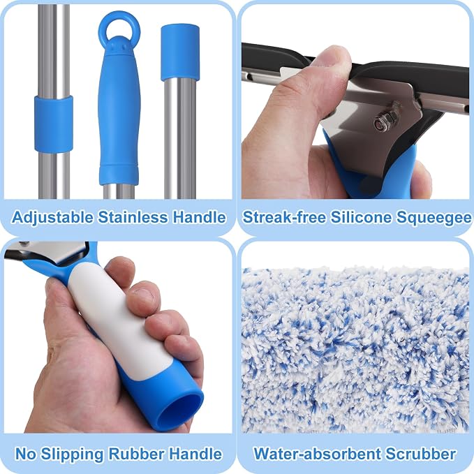 Mitclear Professional Window Cleaning Kit with Bucket 3 Gallon, 14" Window Squeegee Microfiber Scrubber with 77" Long Handle, Window Washing Equipment Cleaner Tools for Home Outdoor Car Commercial Use | Professional Window Washing Equipment, 77'' Long ...