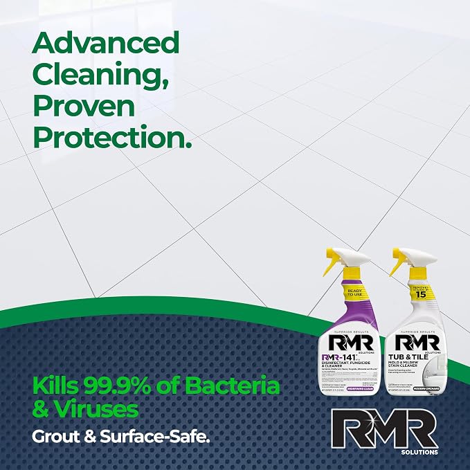 RMR Bathroom Brilliance Bundle – Tub & Tile Stain Spray + RMR-141 EPA Registered Mold & Mildew Remover, 2-Step Bathroom Cleaning & Disinfecting System for Showers, Sinks, Tile, Grout, 2–32 Oz Bottles