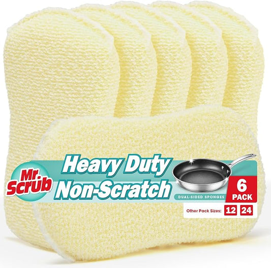Mr. Scrub Sponges Kitchen Scrub Dish Sponge Scouring Pad, 6 Pack Cleaning Brush Scrubber Supplies for Soap, Dishwashing Dinnerware Sets Pan Pot Glass Dishwasher Sink Bathroom Towels Cloth Rags Holder