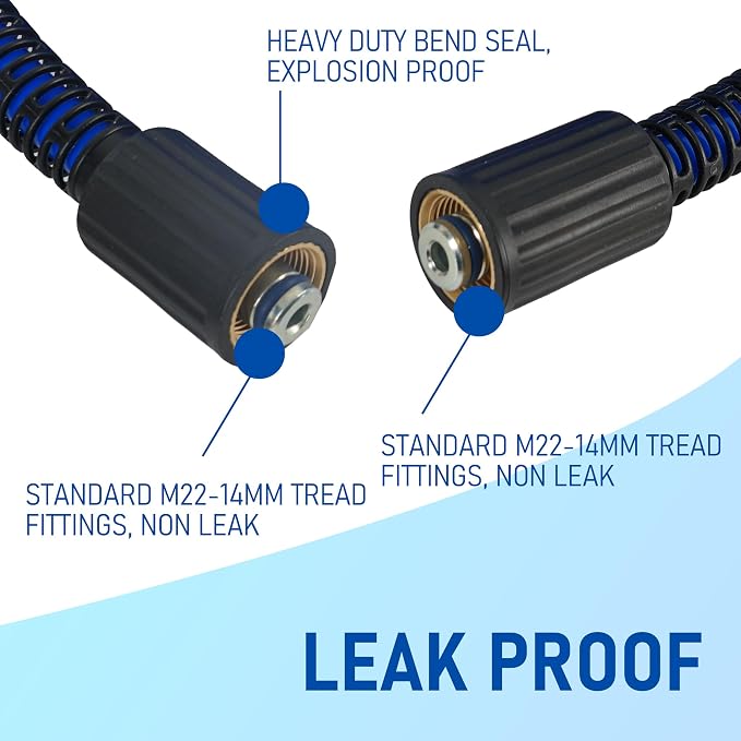 Hourleey Pressure Washer Hose 30 FT, 3600 PSI Flexible Kink Resistant Power Washer Hose Replacement, 1/4" Quick Connect Pressure Hose Extension, Blue