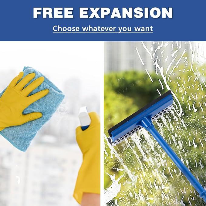 15.9" Window Squeegee for Car,2 in 1 Squeegee Window Cleaner with Long Stainless Steel Handle,Sponge Car Window Squeegee for Gas Station, Glass,Shower (Plastic Pole)