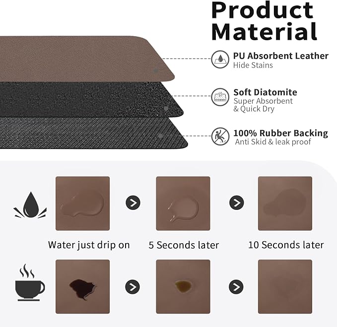 HotLive Coffee Mat - Absorbent Hide Stain Rubber Backed Dish Drying Mat for Kitchen Counter - Bar Mats for Countertops Accessories Fit Under Coffee Maker Espresso Machine