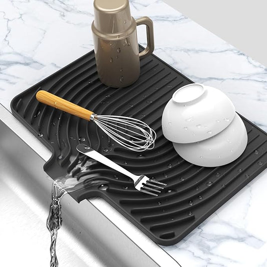 Dish Drying Mat for sink with a bulged edge,18"×12"Silicone Self-Draining | Various sizes and colors,Self-Draining Slope Structure,Enabling faster drying,Heat-Resistant,Easy to clean,Food-grade
