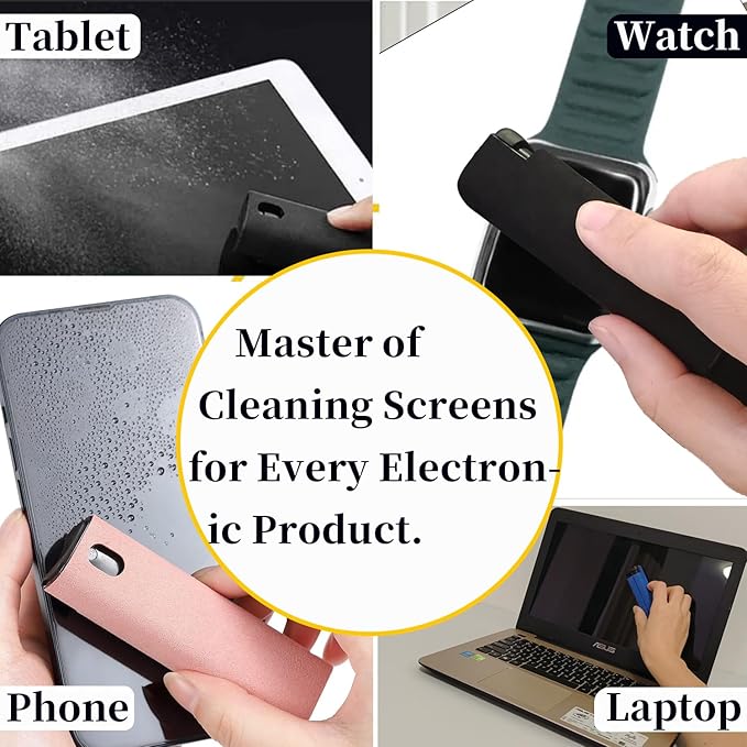Car Screen Cleaner Spray and Wipe for Women, Cell Phone Touchscreen Cleaning Wiper Kit Accessories for MacBook Display iPad iPhone Mac Laptop Computer Monitor TV Screens, Black Grey White