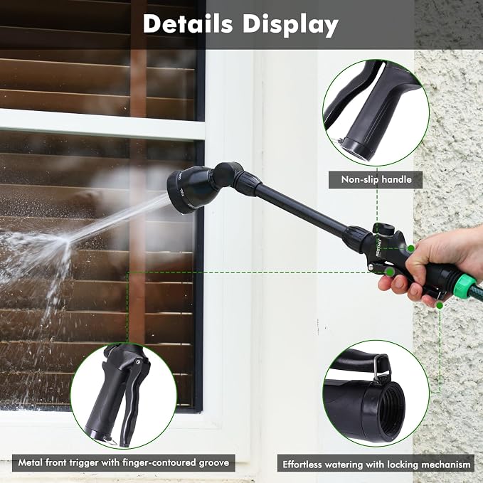 RESTMO Heavy Duty Metal Hose Wand, Watering Wand for Garden Hose | 180° Swivel Ratcheting Head, 16'' Hose Sprayer, 7 Spray Patterns, Flow Control, Ideal for Hanging Baskets & Shrubs
