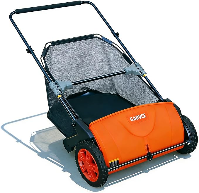 Manual Push Lawn Sweeper 21-Inch, Yard Leaf & Debris Collector with 3.5 Cu. Ft. Collection Bag, Adjustable Brush Height for Lawns & Driveways, Foldable Storage Design | 3.5 Cu. Ft. Hopper Bag, Height-Adjustable Brushes, Space-Saving Foldable Design, La...