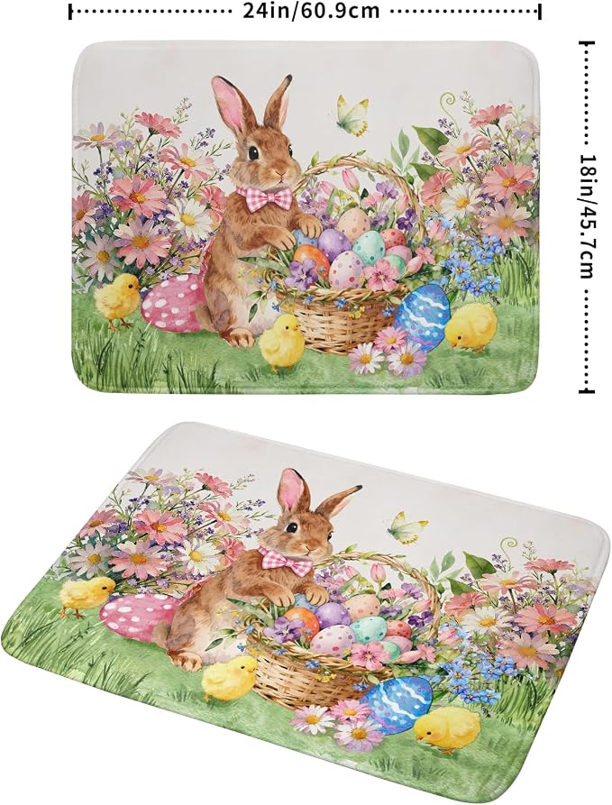 Easter Rabbit Eggs Dish Drying Mat for Kitchen Counter 18x24 Inch Spring Flowers Large Microfiber Dish Drainer Rack Mats