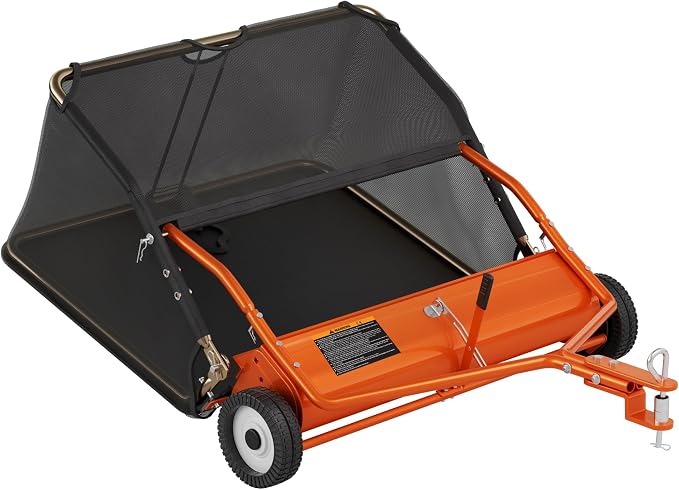 42" Lawn Sweeper Tow Behind, Pull Behind Lawn Sweeper with 18.55 cu. ft Large Hopper, Heavy Duty Leaf & Grass Collector, Adjustable Brush Height Lever and Dumping Rope, Lawn and Yard Cleanup Tool