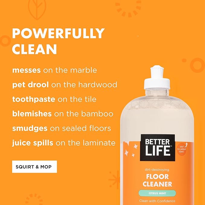 Better Life Floor Cleaner - Liquid Multipurpose Cleaner for Wood, Tile, Laminate, Vinyl, Bamboo - Hardwood Floor Cleaner for Mopping - Citrus Mint 32oz