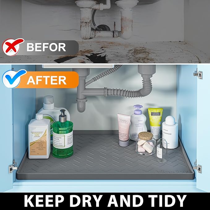 TigeJoy 28" x 19" Under Sink Mats for Kitchen Waterproof, Leak-Proof Silicone Mat Sink Protector and Cabinet Liner, Kitchen Essentials Organizer and Storage, Boot or Shoe Tray, Pet Feeding Mat