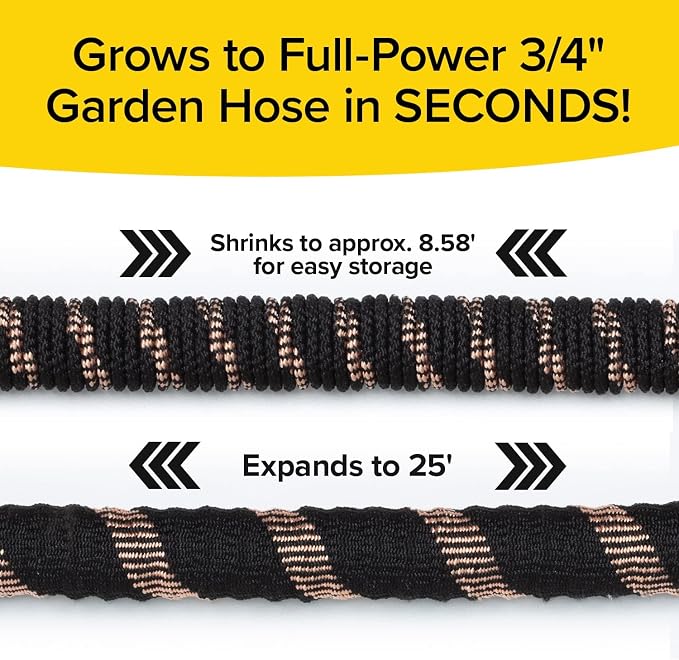 Pocket Hose 25 FT Copper Bullet Expandable Garden Hose, As Seen on TV | 10 pattern thumb spray nozzle, anti-burst upto 650 psi, 3/4 in, lead-free, solid copper, anodized aluminum, ultra-lightweight