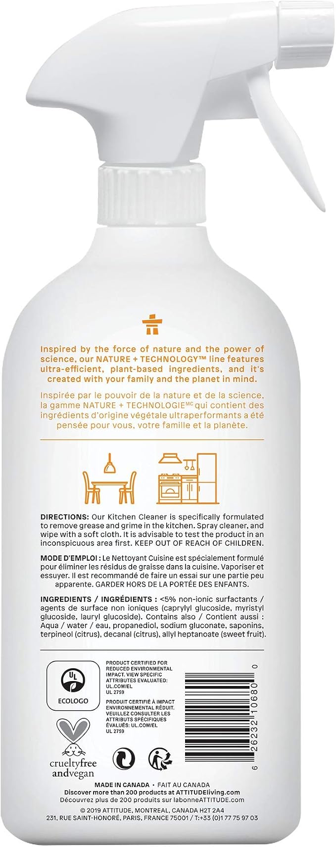 ATTITUDE Kitchen Cleaner Spray, EWG Verified, Degreaser Spray to Cut Grease & Grime, Plant-Based & Vegan, Citrus Zest Scent, 27.1 Fl Oz (Pack of 2)