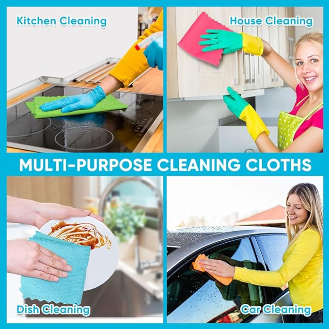 Orighty Microfiber Cleaning Cloth - 24 Pack, Cleaning Rags 12x11 inch | Highly Absorbent Household Cleaning Supplies, Reusable Microfiber Towels Lint Free Cloths for House, Kitchen, Car Care