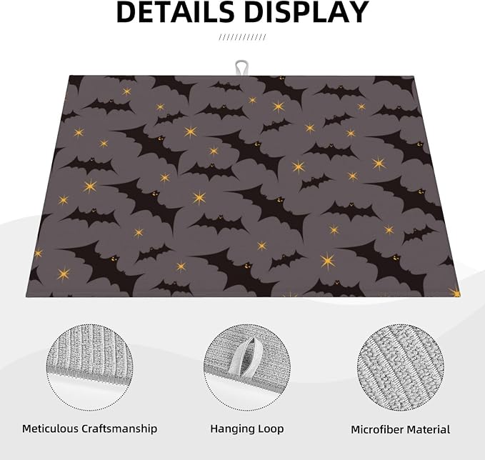 Star Bats Witchy Dish Drying Mat For Kitchen Counter, Super Absorbent Microfiber Dish Drying Pad, Kitchen Gadgets For Easy Clean Multi-Use Large 18"x24"