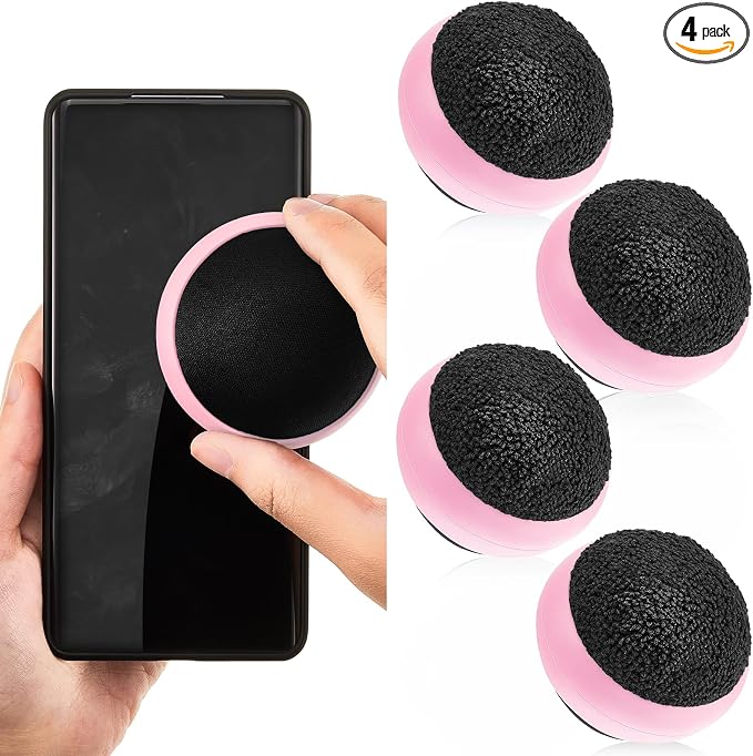 Suclain 4 Pack Screen Cleaner Balls Car Phone Screen Cleaning Cleaner Ball Microfiber Touch Cleaning Ball for Easter Computer Laptop Phone Monitor(Pink)