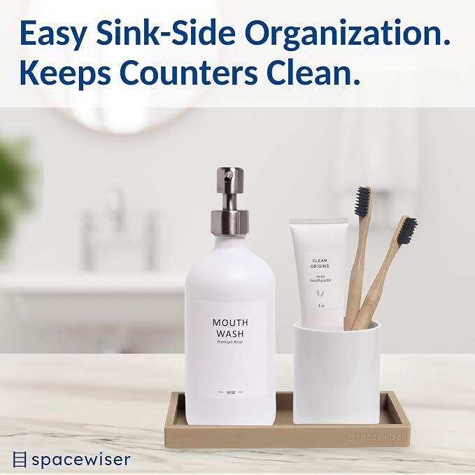 Spacewiser Countertop and Vanity Tray - Small 7.7” Silicone Tray for Soap Dispenser Bottles, Bathroom Trays, Kitchen Sink Trays, Sink Caddy Kitchen Sinks Organizer, Soap Dish & Sponge Holder Mat
