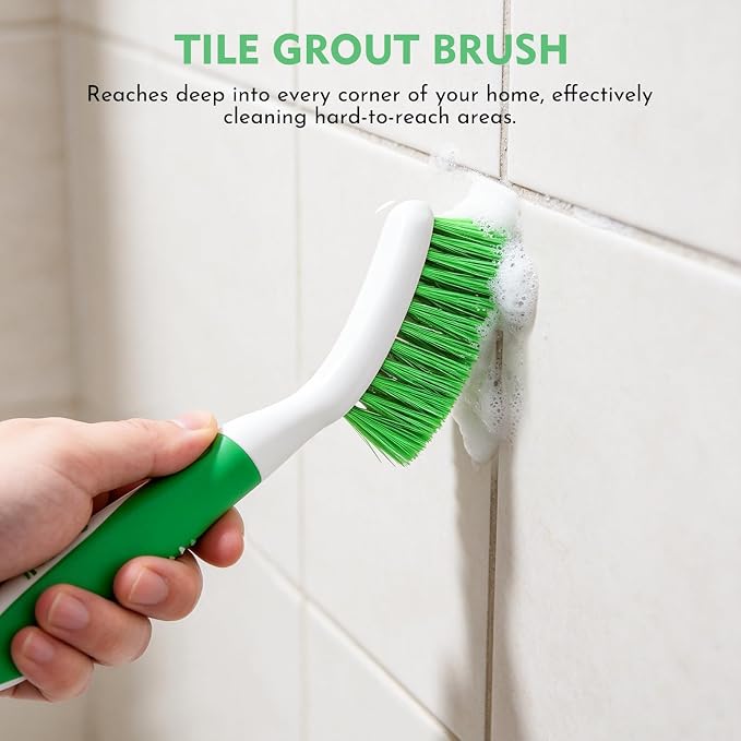 SetSail Scrub Brush, Stiff Bristle Cleaning Scrubber, 4 Pack(Green) | Durable Bristles Ergonomic Non-Slip Tpr Grip. U-Style Hanging Loop for Storage. Use for Shower, Tub, Tile, Kitchen, Carpet.