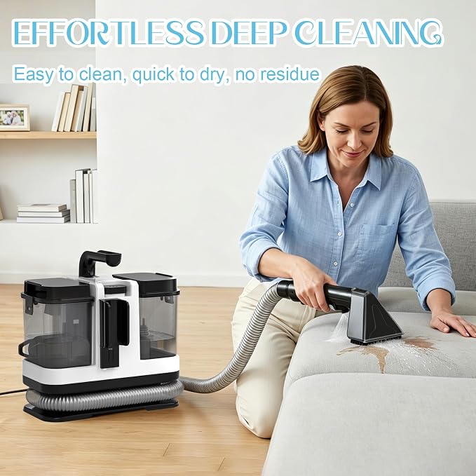 18Kpa Carpet Cleaner Machine, Portable Carpet and Upholstery Cleaning Machine, Deep Cleaning for Rugs, Couch, Car Interiors Stains, Pet & Family Friendly, 120V (WHITE)