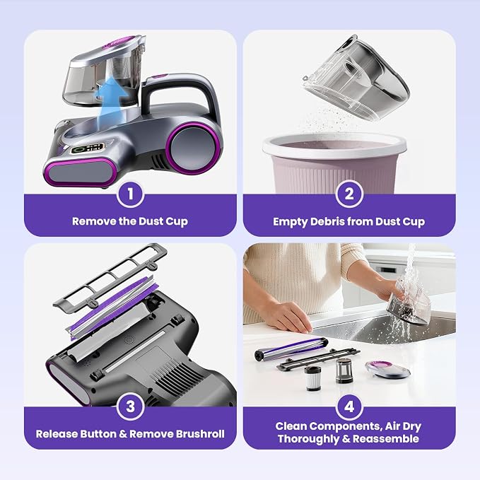 ezly Mattress Vacuum Cleaner with 18KPa Strong Suction, Mattress Cleaner | HEPA Filter, 253.7nm UV-C Light, Ultrasonic, 48,000 RPM Tapping Bed Vacuum for Sofa & Couch,140°F Heat Drying, 5M Corded