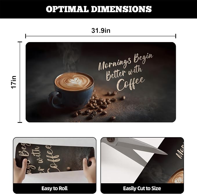 Dish Drying Mat Large Coffee Mat Absorbent Drying Mat for Kitchen Counter Coffee Bar Accessories 32"x 17", Latte Cups 4