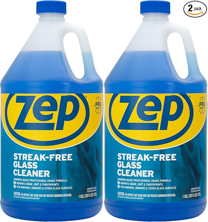 Zep Streak-Free Glass Cleaner - 1 Gallon (Case of 2) ZU11201282- Professional Grade Formula that Cleans Dirt, Fingerprints, Grime, Smoke Haze, and Toothpaste on Windows, Mirrors, and Other Glass