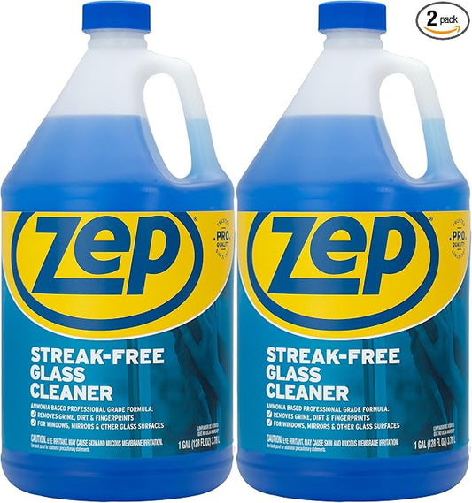 Zep Streak-Free Glass Cleaner - 1 Gallon (Case of 2) ZU11201282- Professional Grade Formula that Cleans Dirt, Fingerprints, Grime, Smoke Haze, and Toothpaste on Windows, Mirrors, and Other Glass