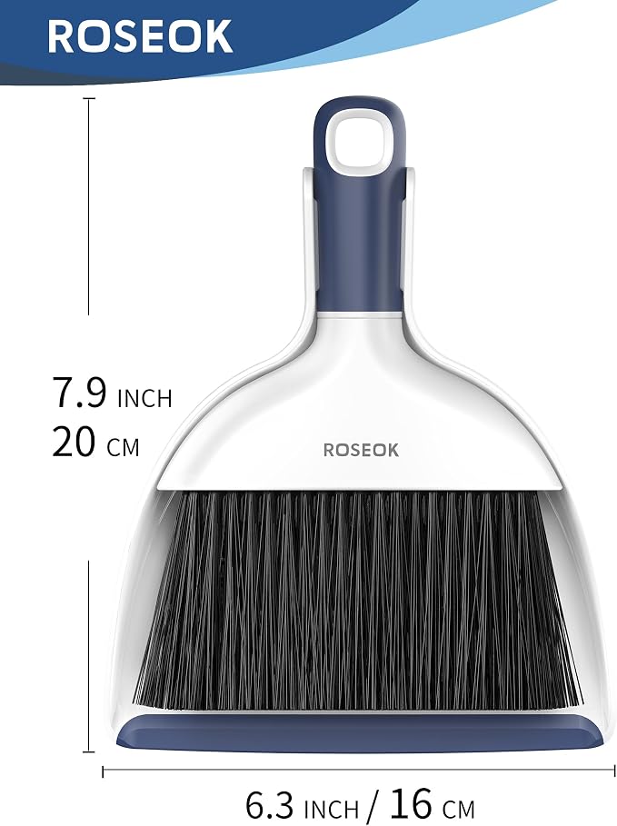 ROSEOK Mini Dustpan and Brush Set, Small Broom and Dust Pan, Navy Blue | Portable Cleaning Brush and Dustpan Combo for Kitchen Counter, Tables, Office, Car