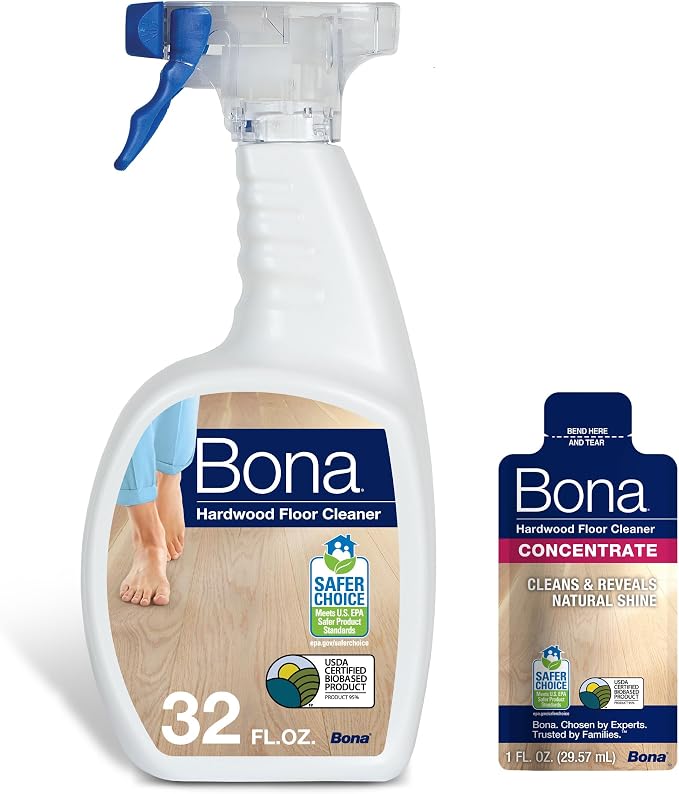 Bona® Hardwood Floor Cleaner Spray - 32 fl oz - Unscented - Includes Filled Bottle + Concentrate Refill for Hardwood Floor Cleaning