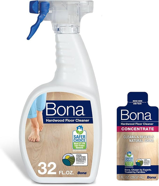 Bona® Hardwood Floor Cleaner Spray - 32 fl oz - Unscented - Includes Filled Bottle + Concentrate Refill for Hardwood Floor Cleaning