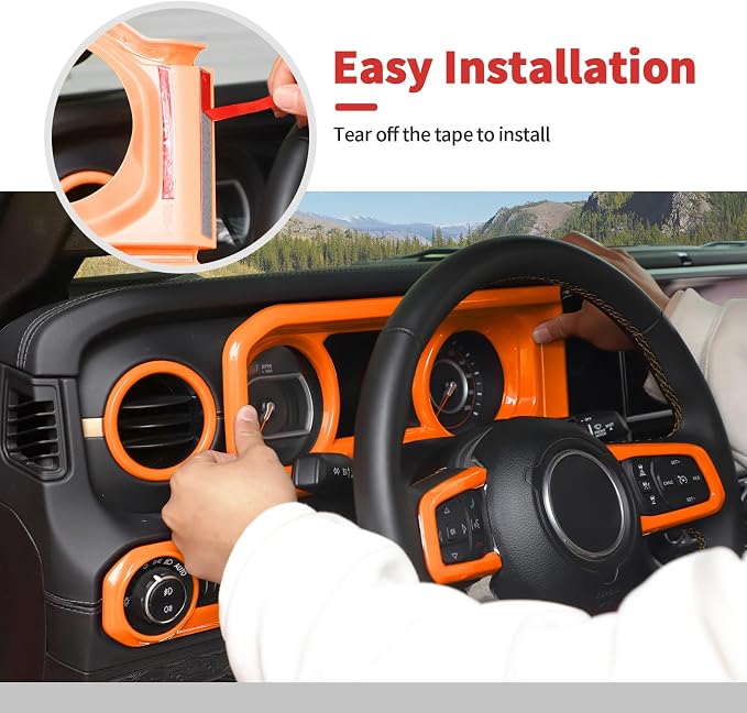 21PCS Full Set Interior Trim Kit for 2024-2026+ Jeep Wrangler JL JLU & Jeep Gladiator JT, Dashboard Side Outlet Door Handle Bowl Headlight Switch Roof Reading Light Cover (Orange)