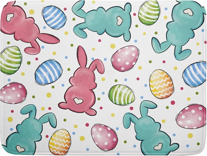 Easter Dish Drying Mat for Kitchen Counter Colorful Bunny Holiday Microfiber Absorbent Dish Draining Reusable Washable Foldable Extra Large 18"x24"
